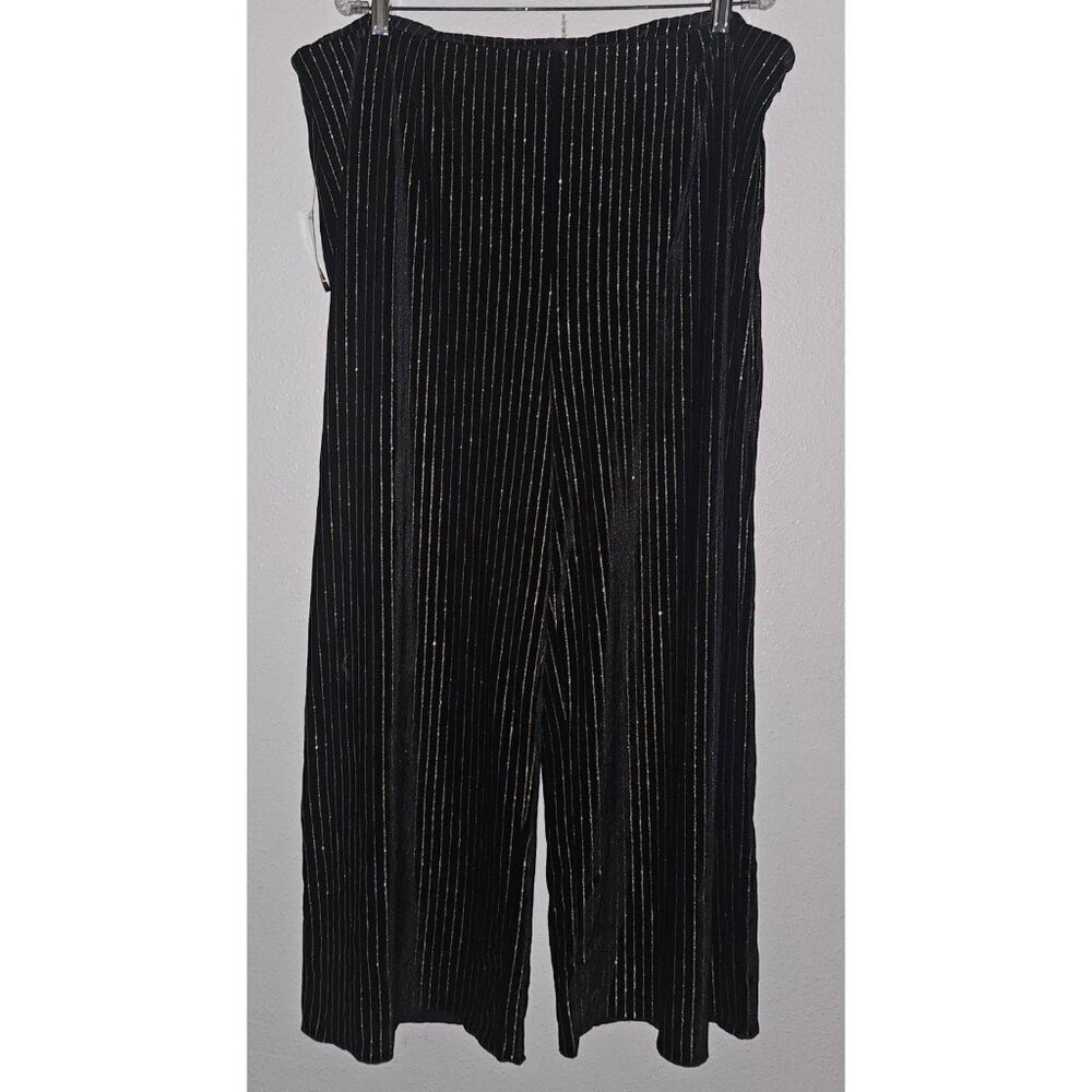 NEW Forever 21 Black Velvet Pants Metallic Gold Stripes Wide Leg Size 3X Holiday